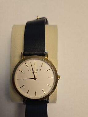 Rosefield Womens Classic Gold Case Watch with Black Leather Strap